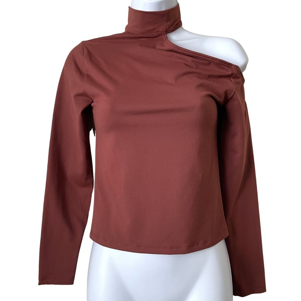 Abercrombie & Fitch Top Womens Brown Small Soft A&F Asymmetric‎ Cutout Mock Neck